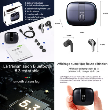 Ecouteurs bluetooth sans fil 36 heures durée d'utilisation réduction bruit à longue portée ecouteurs bluetooth intra-auriculaires